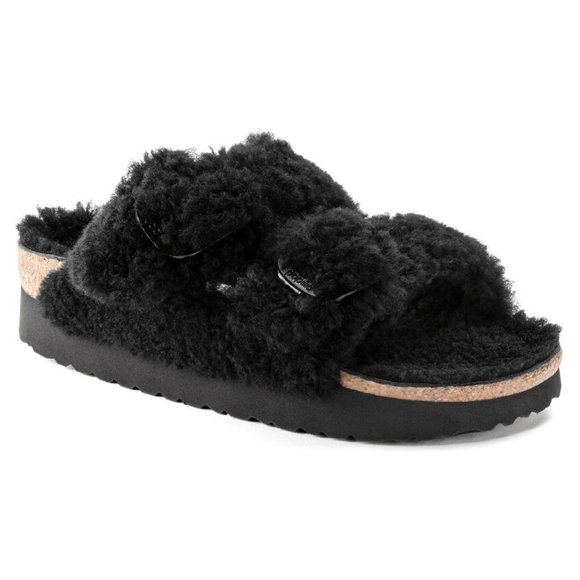 Birkenstock Papillio Big Buckle Shearling Black 2 Strap Sandals Multi Sizes NEW - Picture 1 of 15